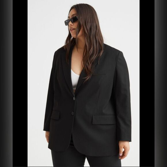 NEW H&M Oversized Blazer Jacket Black Womens Plus Size XXL Office Workwear - Picture 3 of 16